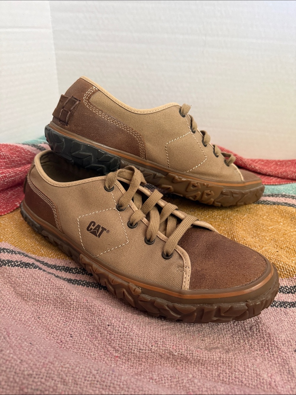 Caterpillar Men’s Brown Leather and Canvas Work-Style Sneakers
